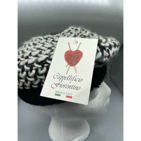 Cappellificio Fiorentino cap hat beret style knit Black white Made in Italy New - Picture 2 of 7